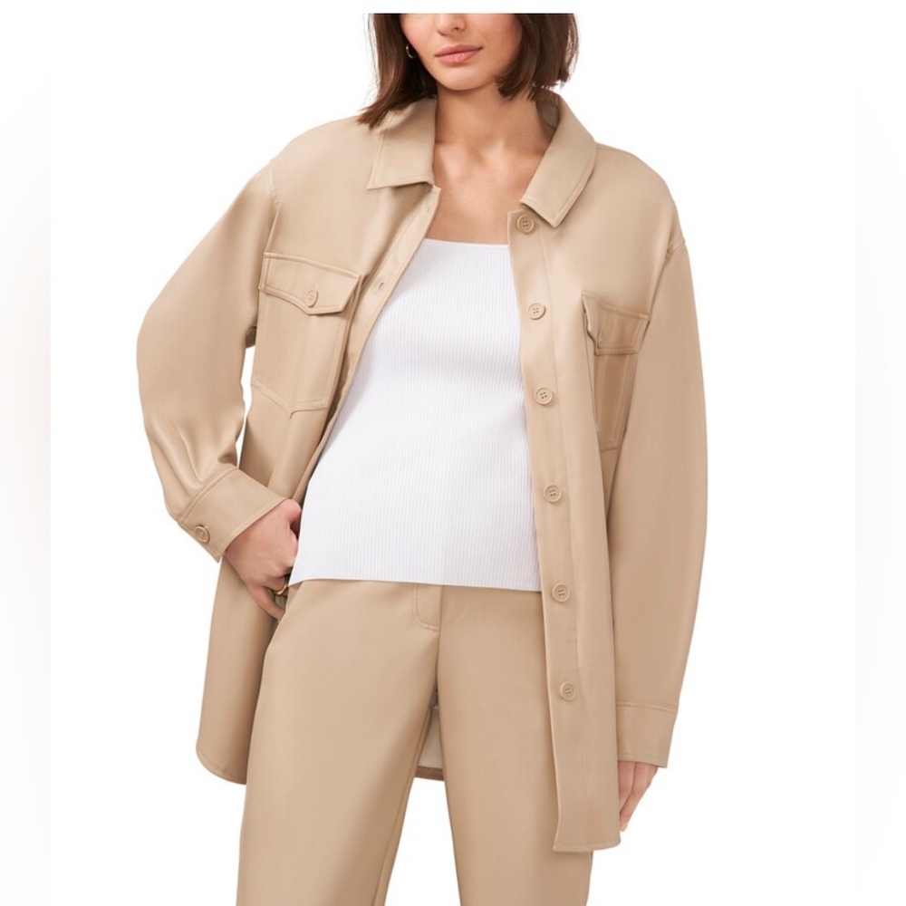 Halogen faux leather shirt jacket